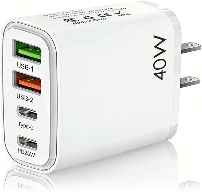 Read more about the article US travel adapter charger, US and Canada charger plug, 40W fast charger plug, with 2 USB-A and 2 USB-C fast charging ports, suitable for US/Canada/China/Japan