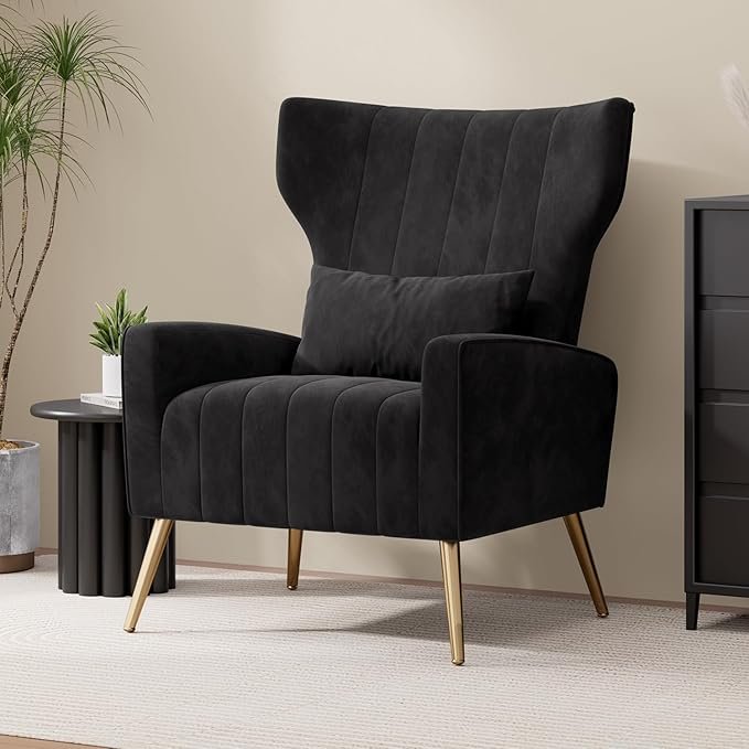 Read more about the article Armchair Recliner with Comfortable Cushion with Pillow Golden Metal Legs Padded Seat Lounge Couch Armchair for Living room,and Bedroom Black
