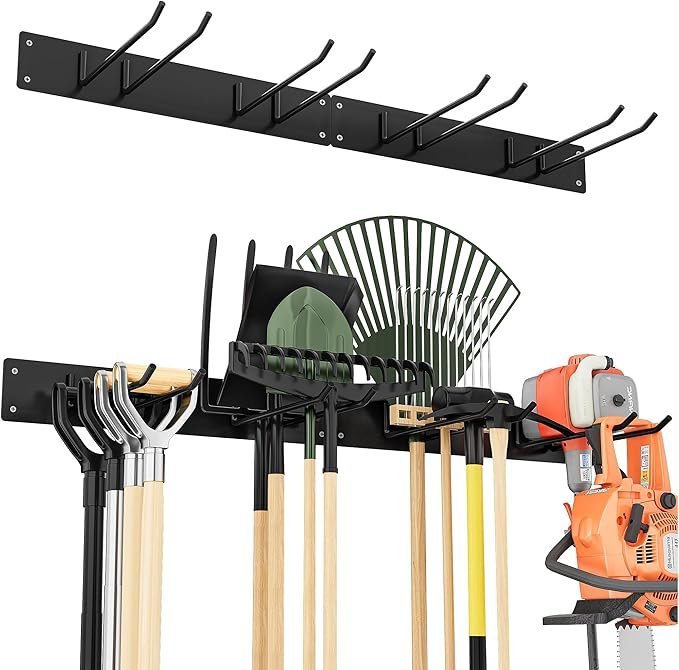Read more about the article Urban Deco Heavy Duty Garden Tool Rack, Wall-Mounted Garage Tool Organiser with 4 Double Layer Hooks, Holds 150Kg, Ideal for Garden Workshop & Shed Storage Solutions (2 Panel)