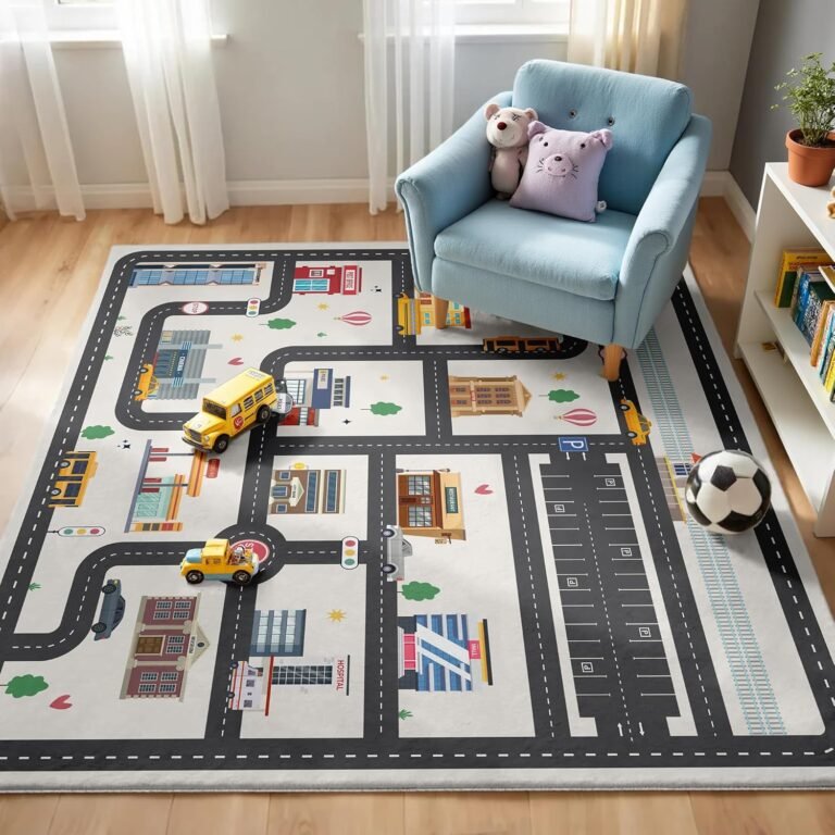 Read more about the article 4x6ft Kids City Road Car Play Rug – Non-Slip Faux Wool Carpet with Interactive City Map Design