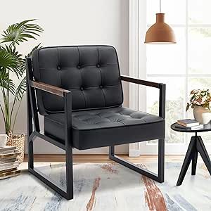 Read more about the article COLAMY Mid-Century Modern Accent Chair – Comfy Faux Leather Armchair with Metal Legs for Living Room, Bedroom, Office & Reception (Black)