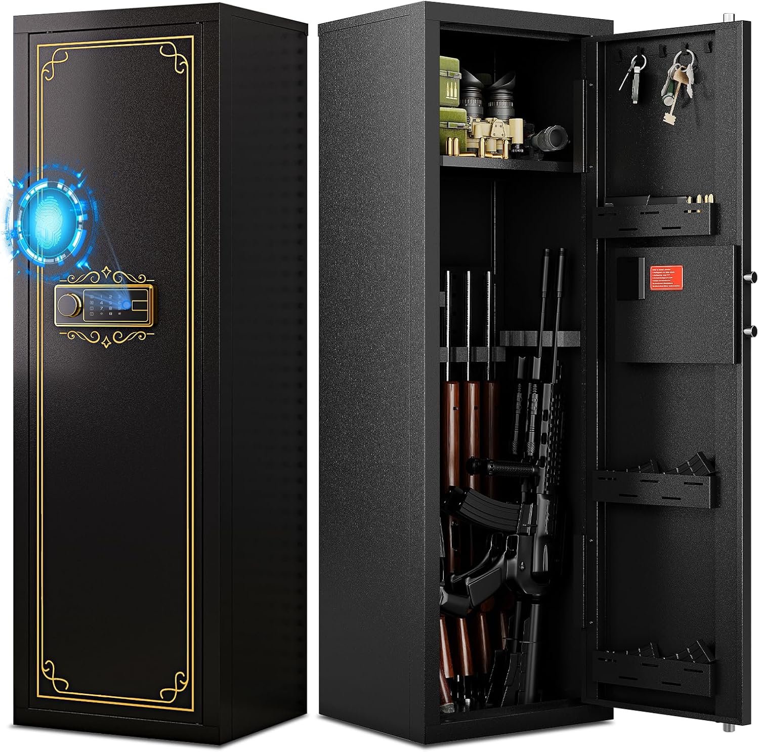 Read more about the article Karini Biometric Gun Safe for Rifles and Pistols – Fingerprint Lock, Removable Shelf, Home Security Cabinet