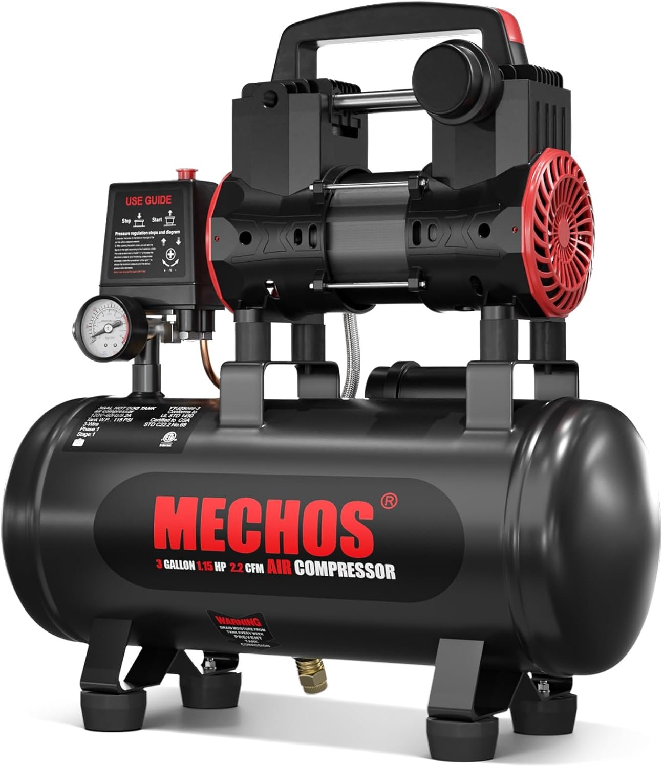 You are currently viewing Portable Air Compressor with 3 Gallon Steel Tank, 1.15 HP 2.2 CFM @ 90