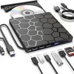 External CD DVD Drive,8 in 1 USB 3.0 and Type-C Disc Reader Writer Burner Player,Slim and Portable CD DVD +/-RW Optical Drive for PC Laptop Desktop MacBook Mac Windows Linux OS Apple (8 in 1)