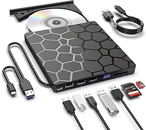 Read more about the article External CD DVD Drive,8 in 1 USB 3.0 and Type-C Disc Reader Writer Burner Player,Slim and Portable CD DVD +/-RW Optical Drive for PC Laptop Desktop MacBook Mac Windows Linux OS Apple (8 in 1)