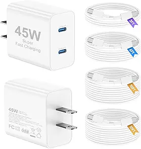 Read more about the article 45W iPhone 17 16 15 Charger Fast Charging, 2Pack Dual Port USB C Charger Block with Long 60W 3/6/10/10FT USB C to C Cable, PD 3.0 Wall Charger Plug for iPhone 17/16 Pro Max/15 Series/iPad Pro