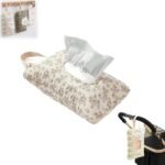 Wipes Dispenser, Floral Quilted Baby Wipe Holder, Pouch Portable Hanging Floral Travel Wet Wipes Bag with Lanyard for Walking, Outdoor Activities, Car, or Home Use(Beige)