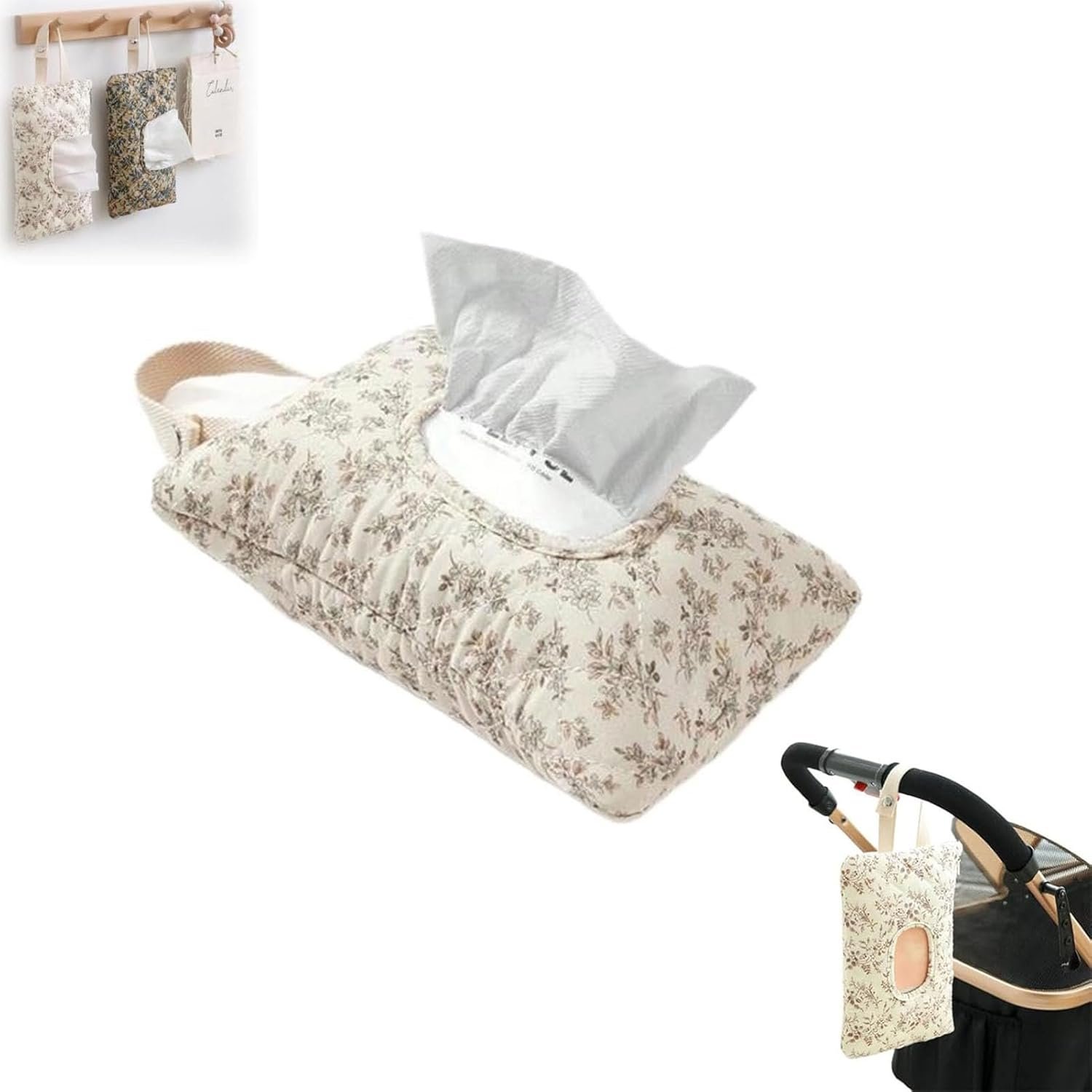 You are currently viewing Wipes Dispenser, Floral Quilted Baby Wipe Holder, Pouch Portable Hanging Floral Travel Wet Wipes Bag with Lanyard for Walking, Outdoor Activities, Car, or Home Use(Beige)