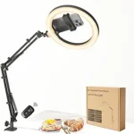 10″ LED Ring Light with Overhead Phone Stand, CRI≥95 1200lm Dimmable Lighting, Adjustable Metal Arm with Remote & Phone Holder, for Streaming, Makeup, Zoom Calls, Photography