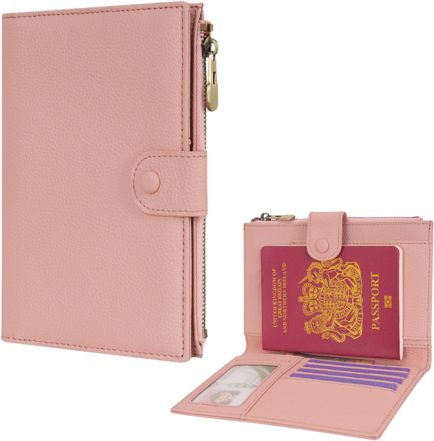 You are currently viewing WASON Genuine Leather Passport Holder Travel Wallet – RFID Blocking Passport Cover with Zipper Pocket, ID Slot, Boarding Pass & Ticket Organizer for Men & Women (Pink)