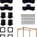 Pergola Kit with 3-Way Brackets for 4″x 4″ (Actual 3.6″ X 3.6″) Lumber, Heavy Duty Iron Pergola Bracket Suitable for Pergolas, Gazebos Includes Metal Base, Screws