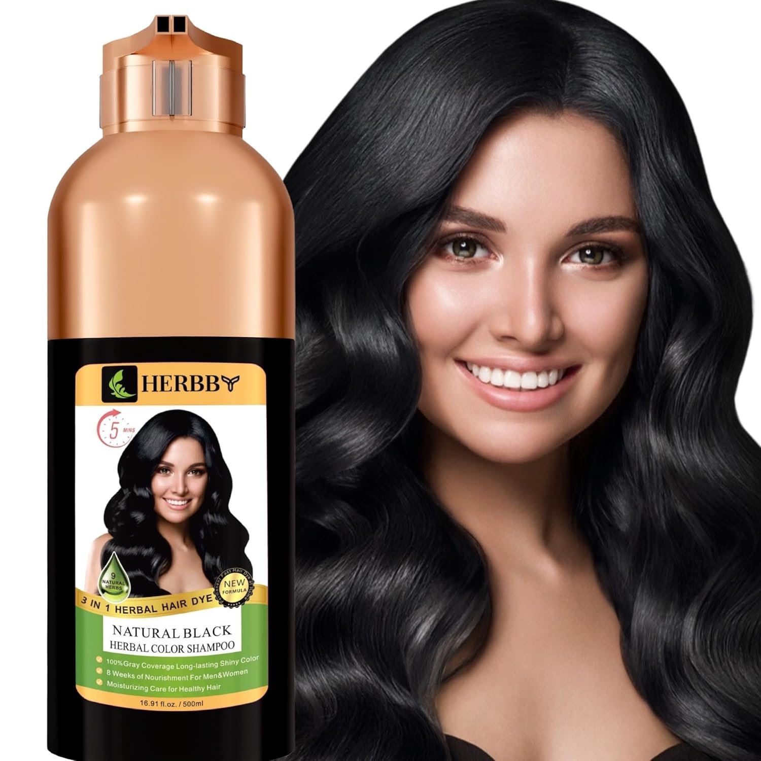 You are currently viewing HERBBY Hair Color Shampoo for Gray Hair Coverage&Color Transform with 9 Herbal Extracts –Long Lasting(6-8 Weeks),Shiny,Evenly Colored,Instant Hair Dye Shampoo&Conditioner,500 Ml (NATURAL BLACK COLOR)