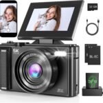 Capture stunning moments with this 5K digital camera featuring 64MP ultra-clear photos and high-resolution video recording. Designed for beginners and content creators, it includes a 180° flip screen for easy vlogging, 16X zoom for distant shots, and built-in WiFi for instant sharing. The compact design makes it perfect for travel