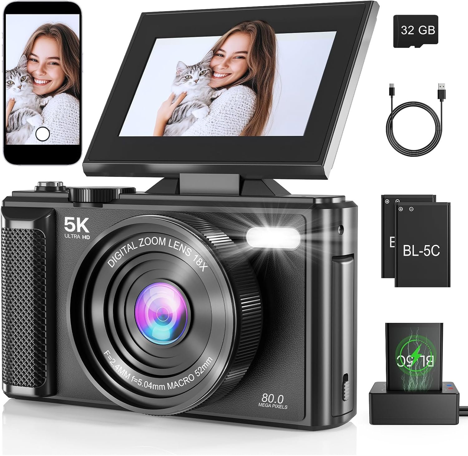 You are currently viewing Capture stunning moments with this 5K digital camera featuring 64MP ultra-clear photos and high-resolution video recording. Designed for beginners and content creators, it includes a 180° flip screen for easy vlogging, 16X zoom for distant shots, and built-in WiFi for instant sharing. The compact design makes it perfect for travel