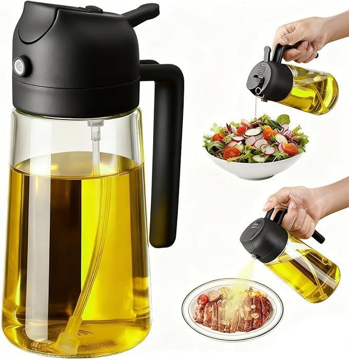 You are currently viewing 2-in-1 Olive Oil Dispenser & Sprayer – 470ml Glass Bottle, Light-Proof Oil Pourer for Kitchen, Air Fryer, Cooking, Salad & BBQ