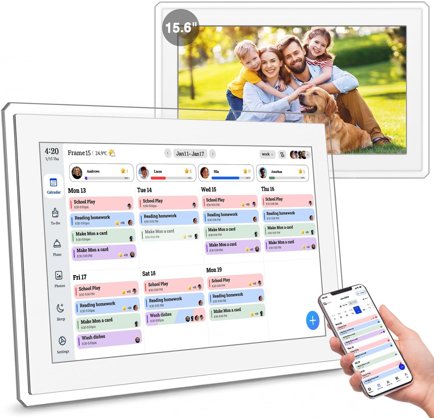 You are currently viewing Digital Calendar Wall Touch Screen, 15.6 Inch Smart HD Electronic Calendar for Family & Chore Chart with Meal Planner, Built-in Digital Photo Frame, Gift for Parents & Kids, Desk Stand & Refills (White)