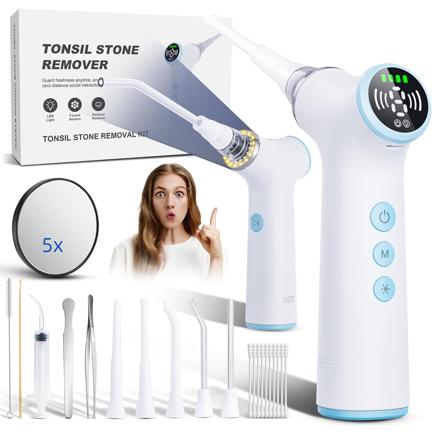 You are currently viewing Electric Tonsil Stone Remover Vacuum – 8 Adjustable Suction Levels with LED Light, Safety Pause Button, Oral Protection Design | 13-in-1 Precision Tonsil Stone Removal Kit for Gentle & Painless Cleaning
