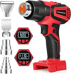 You are currently viewing 350W Cordless Heat Gun for Milwaukee M18 Battery – Adjustable 120°F–1110°F LCD Display Hot Air Gun with LED Light & 4 Nozzles for DIY, Crafts & Shrink Tubing (Tool Only)