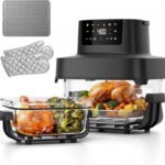 Glass Air Fryer Non Toxic, 6.3QT & 4.4QT Air Fryer with Dual Glass Baskets with Lids, 8-in-1 Portable Air Fryers Cristal, PFOA & PFAS-Free, Dishwasher Safe, Ideal Kitchen Gift