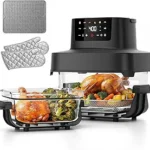 Glass Air Fryer Non Toxic, 6.3QT & 4.4QT Air Fryer with Dual Glass Baskets with Lids, 8-in-1 Portable Air Fryers Cristal, PFOA & PFAS-Free, Dishwasher Safe, Ideal Kitchen Gift