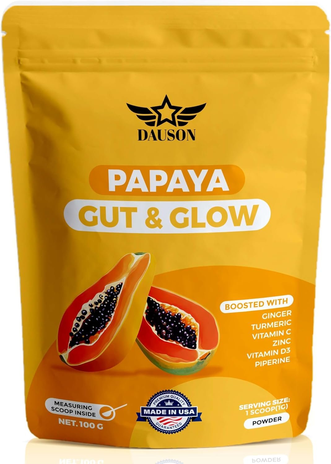 Read more about the article Papaya Gut & Glow Powder – Digestive Support & Skin Radiance Formula with Papaya, Ginger, Turmeric, Vitamin C, Zinc & D3 – Anti-Bloating Vegan Supplement – 100 Servings