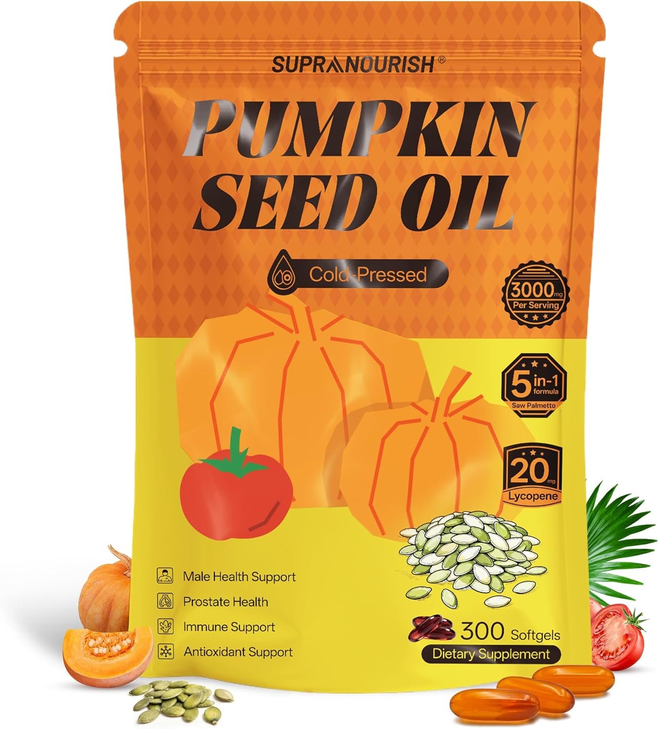 You are currently viewing Pumpkin Seed Oil Complex 3000mg – with Saw Palmetto, Lycopene, Zinc & Vitamin E, Cold-Pressed, Non-GMO, GMP Certified, 300 Softgels for Daily Wellness & Antioxidant Support