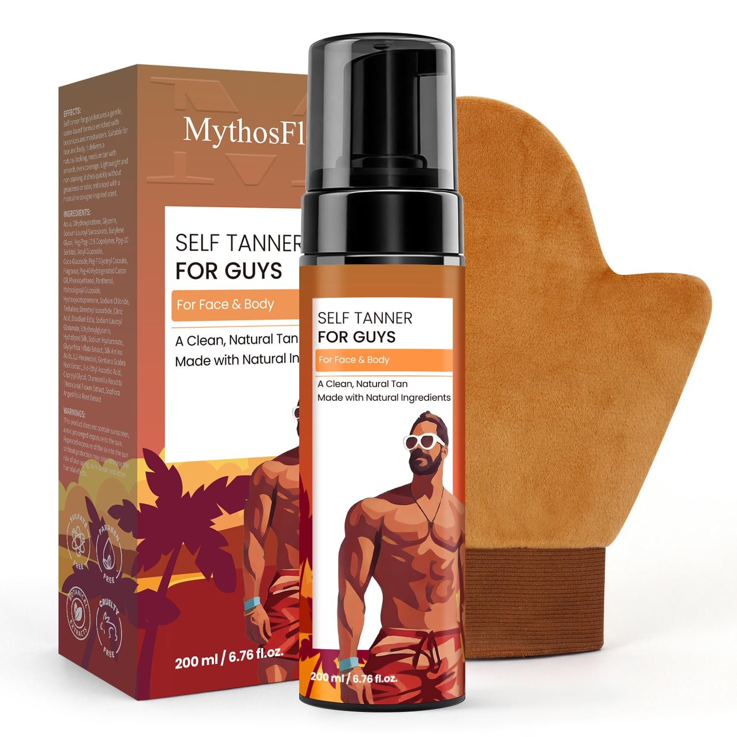 Read more about the article Self Tanner for Men – Self Tanning Mousse with Mitt, Fast-Drying Sunless Tanner Foam for Face and Body, Natural Medium Bronze Quick Tan, Lightweight, Smooth Fade – 6.76 Fl Oz Visit the MythosFlow Store
