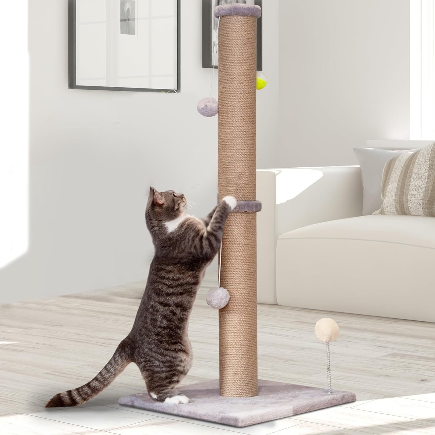 You are currently viewing Tall Cat Scratching Post 36 inch Large Cat Scratch Post for Indoor Cats with Durable Natural Sisal Rope Scratcher Post Tree Kitten Interactive Toy-Gray Visit the PELUOMOZ Stor