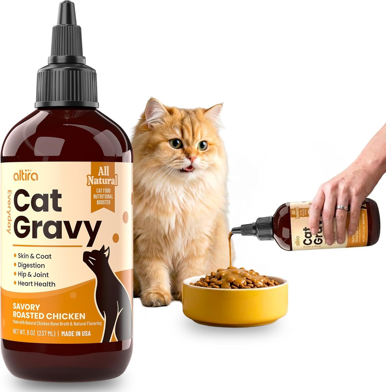 You are currently viewing Everyday Cat Gravy – Wet Cat Food Topper for Dry Food and Wet Food with Chicken Bone Broth, Glucosamine, MSM, Omega 3 and Probiotics – Skin, Coat, Heart, Hip & Joint Support, 8oz RoastedChicken