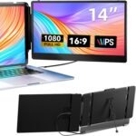14″ FHD 1080P Laptop Screen Extender, Dual Portable IPS Monitor, Plug & Play Triple Display for 13.3″-17″ Laptops with HDMI/USB-A/Type-C, Compatible with Windows, Mac, Chrome & Android