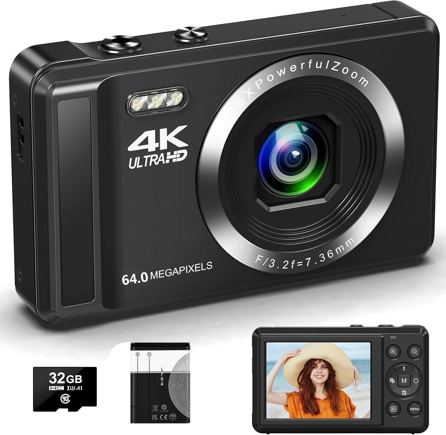 Read more about the article 4K Digitalkamera mit 32 GB SD-Karte – 64MP Kompaktkamera, Mini-Kamera für Kinder