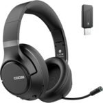 H300 Wireless Bluetooth Headphones with Microphone, Over-Ear Headset with USB Dongle & Mute Button, Noise Cancelling Retractable Mic for Office, Call Center & Laptop (Black)