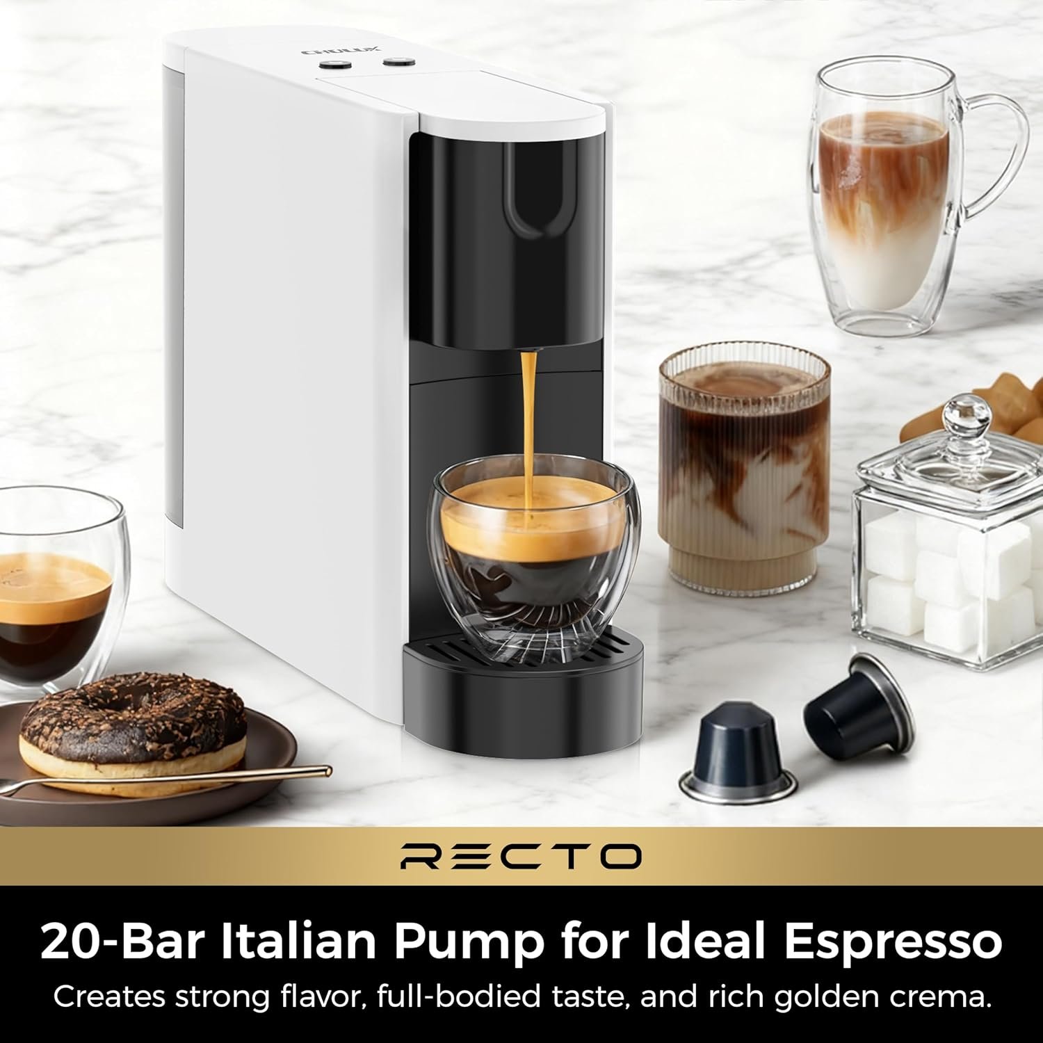 You are currently viewing CHULUX RectoCafé Espresso Machine for Nespresso Original Capsule Pod, 20 Bar Professional Italian Pump Coffee Machine, Extra Mini Espresso Maker for Home & Office, White