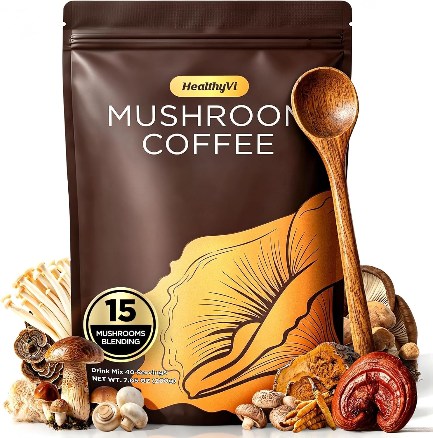 You are currently viewing Mushroom Coffee with 15 Natural Mushrooms, Medium Roast Coffee With KSM-66 Ashwagandha & L-theanine Boosts Focus, Immunity, Energy, Mood & Gut Health, Arabica Instant Coffee