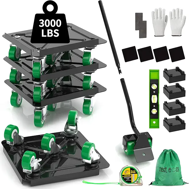 Read more about the article NEST EASY Heavy Duty Furniture Dolly 360° Rotating 5 Wheels, Alloy Steel Furniture Movers Up to 3000 lbs/1360 Kg Load Capacity with Measure Tape and Leveler (5.3×5.3 in)