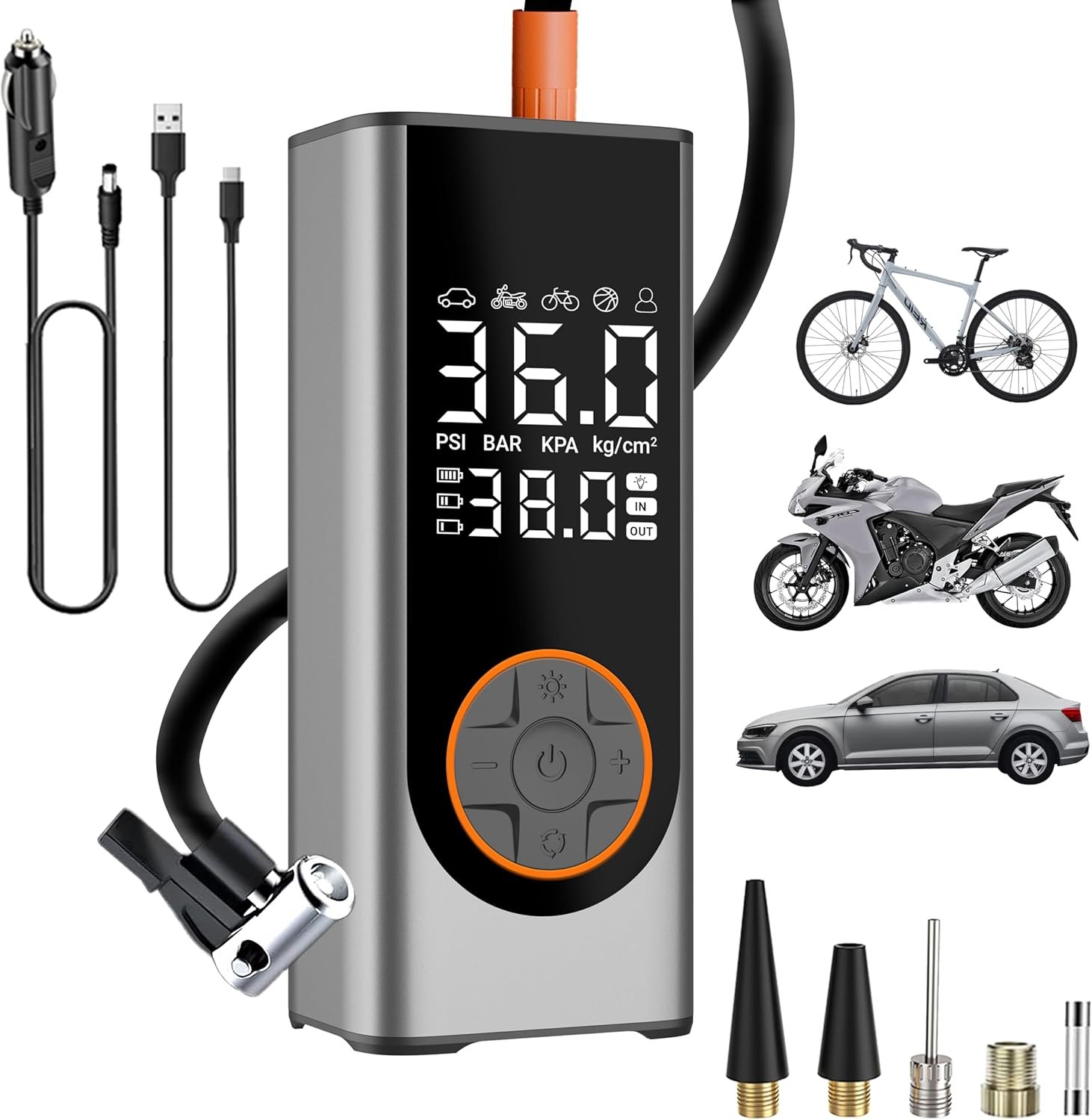 Read more about the article Portable Car Tire Inflator Air Compressor, 150 PSI Fast Inflation Pump, 8000mAh Cordless Electric Air Pump with Digital Pressure Gauge, Auto Shut-Off & LED Light for Car, Bike, Motorcycle & Balls