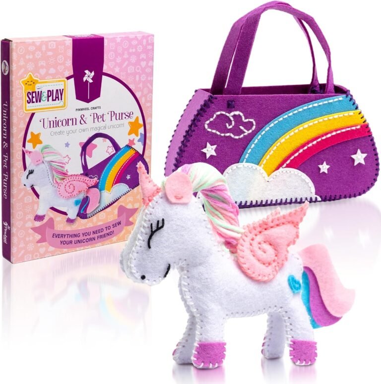 Read more about the article Pinwheel Crafts Beginner Sewing Kit for Kids Ages 5 6 7 8-12+ – Make Your Own Unicorn Purse Kids Sewing Kit – Play & Learn to Sew Craft Box, Girls & Boys Birthday Gifts