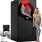 Upgraded Infrared Steam Sauna with 660nm Red Light Therapy & 850nm Infrared Light Panel, 3L 1300W Steamer, Folding Chair, XXL Portable Sauna Personal Sauna Box Sauna Tent Home Sauna