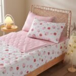 Nayoroom Strawberry Sweet Dreams Twin Zipper Bedding Set for Kids, Pink White Comforter with All-in-One Zipper Design, Cute Berry Bedding for Girls & Boys. (Twin Size)