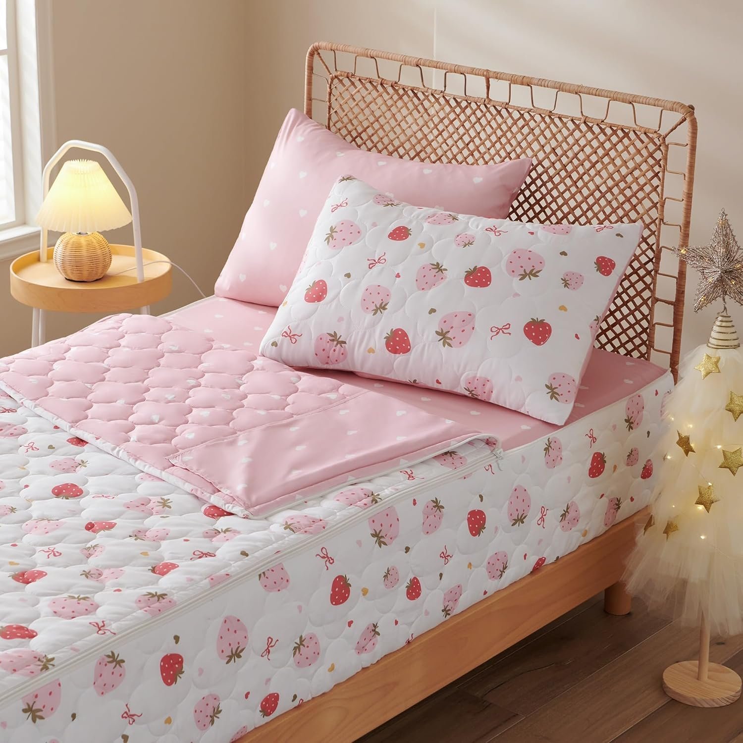 You are currently viewing Nayoroom Strawberry Sweet Dreams Twin Zipper Bedding Set for Kids, Pink White Comforter with All-in-One Zipper Design, Cute Berry Bedding for Girls & Boys. (Twin Size)