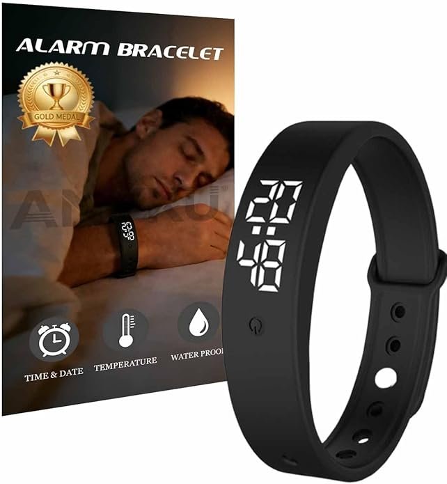 Read more about the article Vibrating Alarm Wristband Clock Watch for Heavy Sleepers – Silent Wake-Up Smart Bracelet with Strong Vibration, Waterproof Fitness Tracker & USB Rechargeable