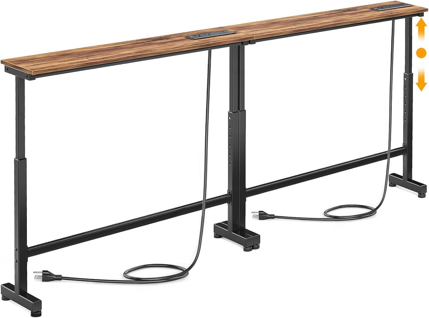 Read more about the article Rustic Brown 2 Pack Narrow Console Sofa Table with Adjustable Height