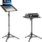 Projector Stand Tripod, 56 Inch Height Adjustable Laptop Stand with 16×11 Inch Tray, Portable Projector Mount, Stable Tall Tablet Floor Stand for Office, Home, Outdoor, Studio and DJ Racks