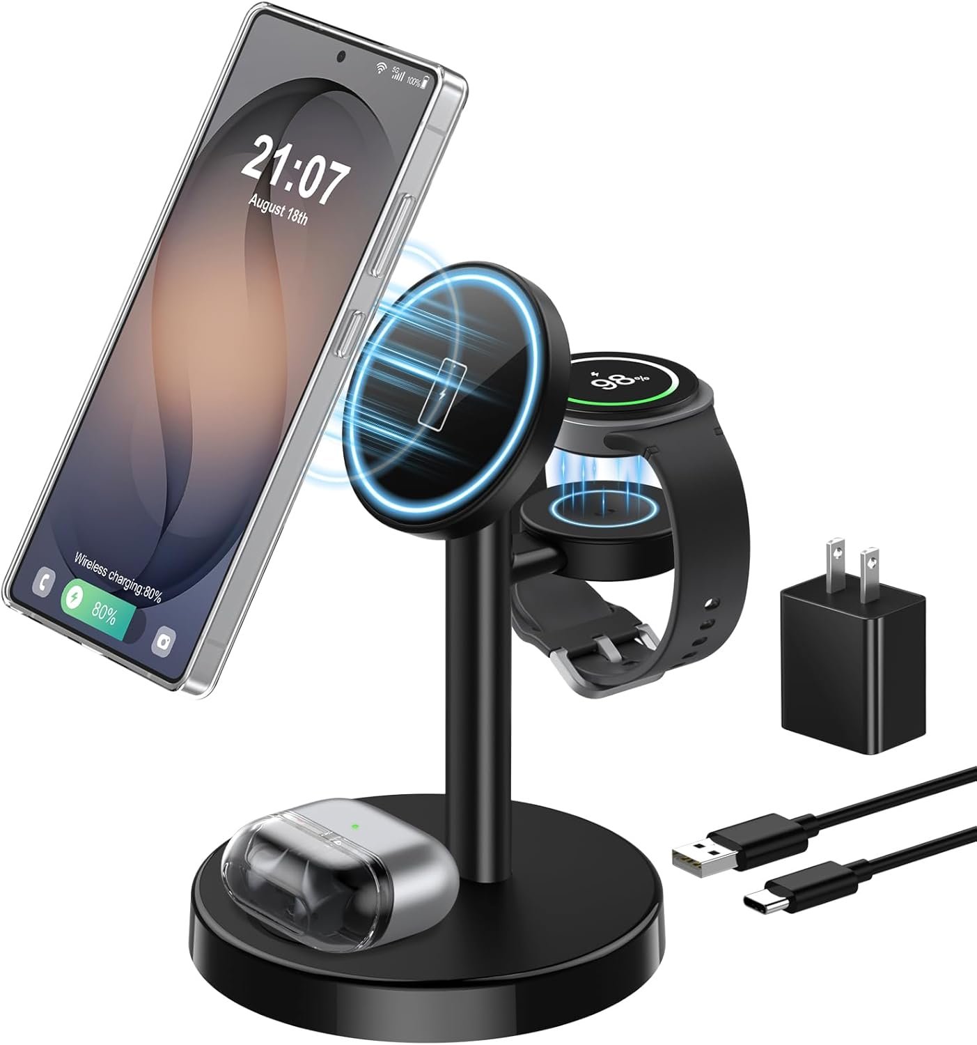 You are currently viewing Magnetic Wireless Charger for Samsung, 3 in 1 Super Fast Charging Station Compatible with MagSafe, Phone Charger Stand for Samsung Galaxy S26 Ultra S25 Z Fold/Flip 7, Watch Ultra 8 7 6, Buds 4/3 Pro
