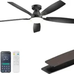 52 Inch Ceiling Fans with Lights，Remote & App Control, Quiet Reversible DC Motor, 6 Speeds, Dimmable 3CCT LED Light, Low Profile Flush Mount Ceiling Fan for Bedroom Living Room, Black