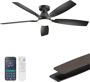 You are currently viewing 52 Inch Ceiling Fans with Lights，Remote & App Control, Quiet Reversible DC Motor, 6 Speeds, Dimmable 3CCT LED Light, Low Profile Flush Mount Ceiling Fan for Bedroom Living Room, Black