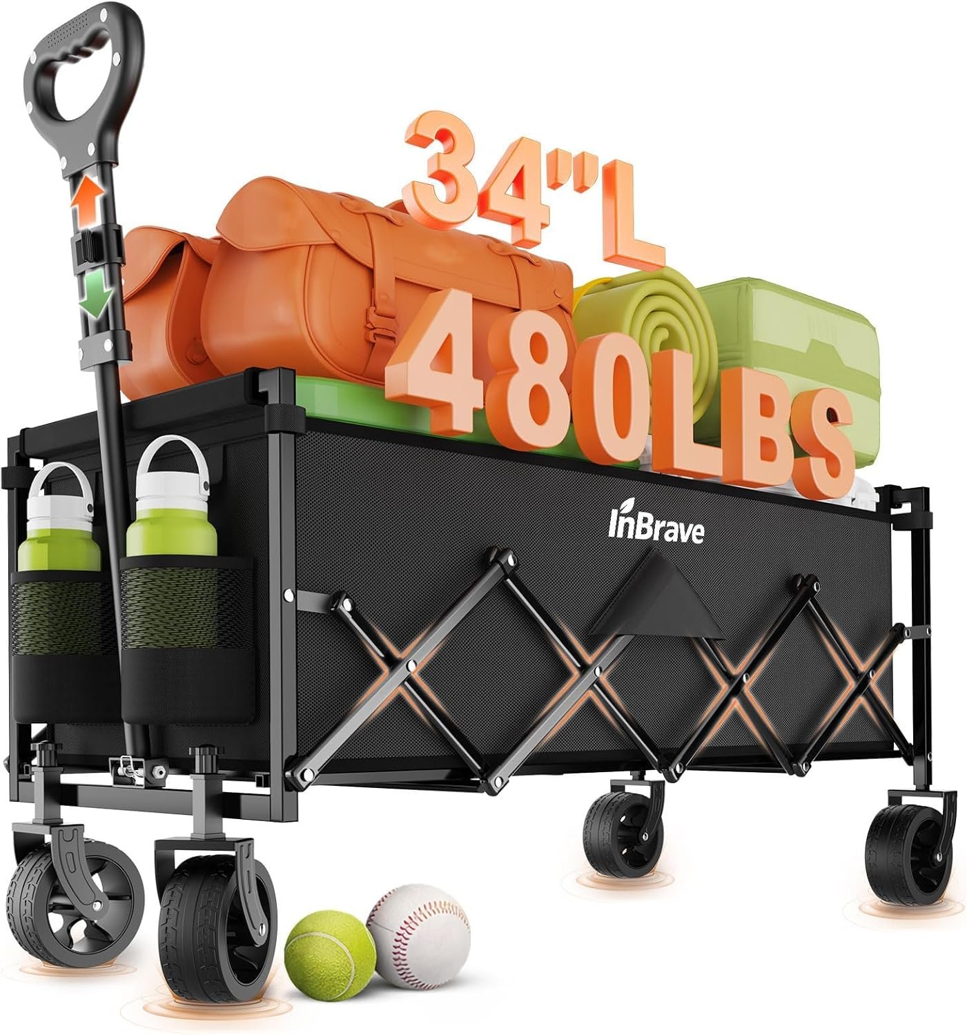 You are currently viewing Extra Long Collapsible Wagon Cart, 480LBS Heavy Duty Utility Wagons with All-Terrain Wheels, Foldable Grocery Carts for Gardening, Shopping, Beach, Camping, Black