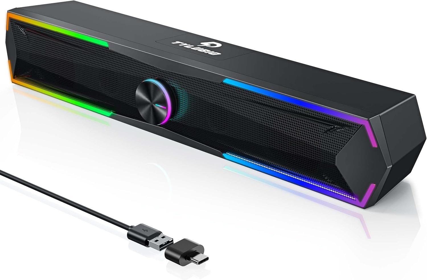 You are currently viewing Tylubio Computer Speakers for PC Desktop – Clear Stereo Sound, RGB LED Lighting, Bluetooth & USB Soundbar for Laptop and Monitor