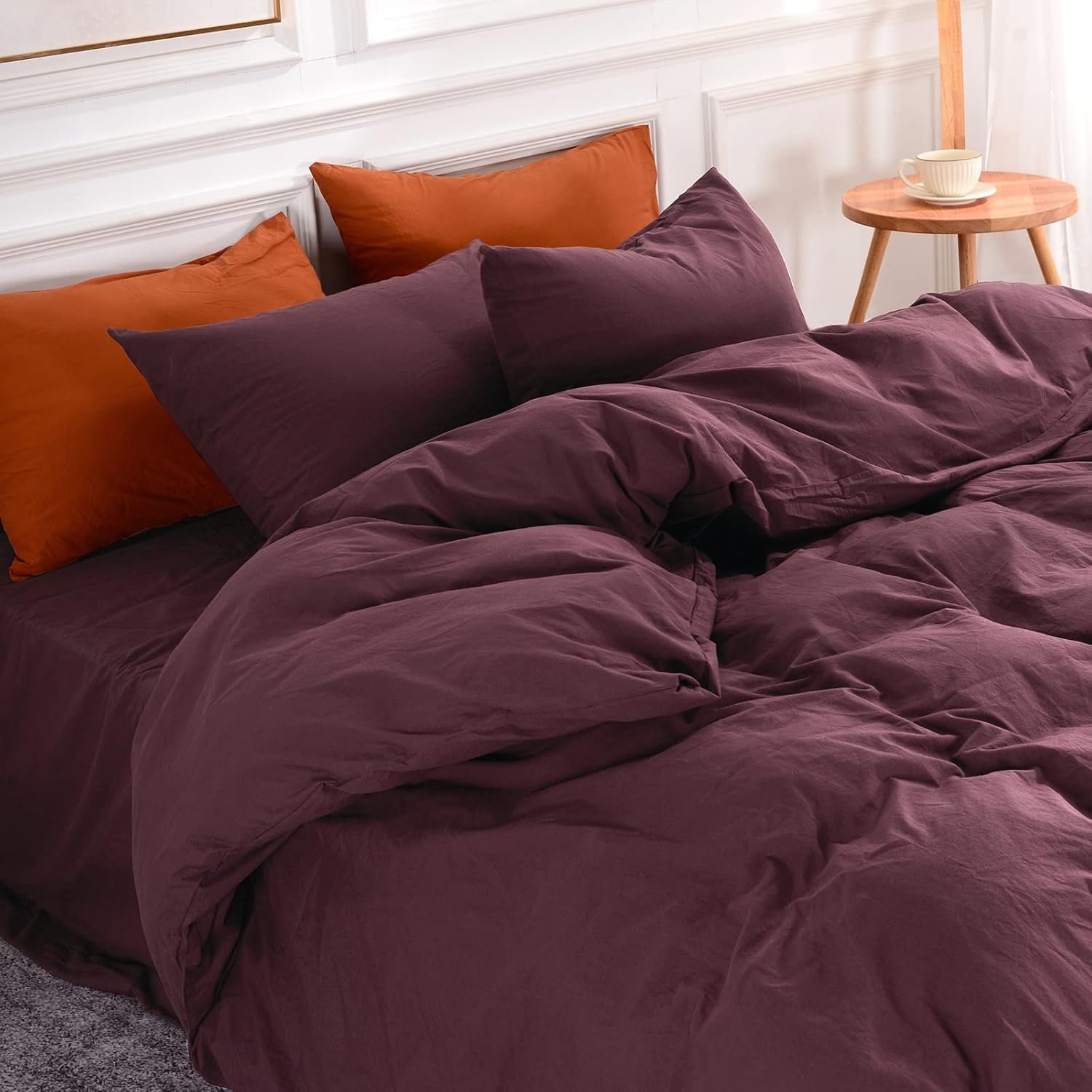 Read more about the article Duvet Cover Set Queen Size Linen Look Textured 100% Washed Cotton Duvet Cover Burgundy Dark Red 3 Pieces Bedding Set with Zipper Closure,Breathable, Soft Organic Natural(No Comforter)