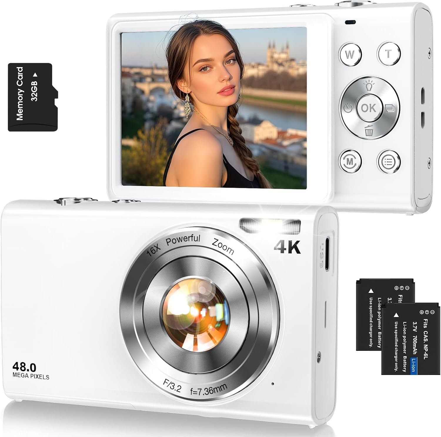 You are currently viewing Digital Camera,Autofocus 4K Vlogging Camera for Photography with 32GB Card,48MP Portable Compact Point and Shoot Digital Camera for Teens Adult Beginner with 16X Zoom,Anti-Shake,2 Batteries(White)